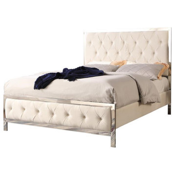 Best Master Emory Fabric Upholstered Tufted California King Panel Bed in Beige