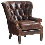 Lexington - Atwater Leather Chair - Silverado features classic styling that puts a current touch on traditional design. The collection is crafted from walnut veneers and mahogany solids in a rich walnut finish. Hand-wrought metal bases, in a maritime brass finish, reflect the work of an artisan's hand, and select items hint of the exotic, with tiger-brown travertine tops.