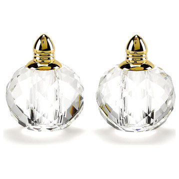 HomeRoots Handcrafted Optical Crystal and Gold Rounded Salt and Pepper Shakers