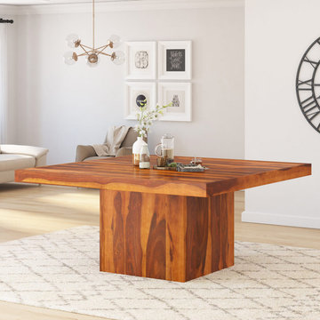 Brocton Solid Wood Rustic Block Pedestal Square Dining Table