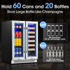 Yeego 24" Wine and Beverage Cooler Dual Zone Refrigerator 20-Bottle+60-Can