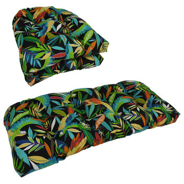 U-Shaped Spun Polyester Tufted Settee Cushion Set, Set of 3, Jungle