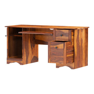 Poston Rustic Solid Wood 4 Drawer 62 Large Home Office Computer Desk.