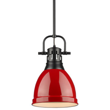 Duncan Small Pendant, Rod, Black, Red Shade