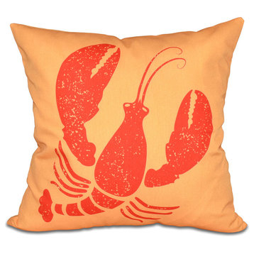 Lobster, Animal Print Outdoor Pillow, Yellow, 18"x18"