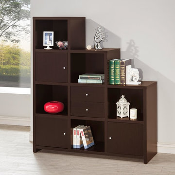 Asymmetrical Cappuccino Bookshelf with Cube Storage - $291.90