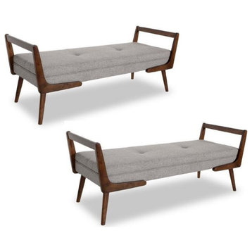Home Square 2 Piece Mid Century Modern Poppy Bench Set in Gray and Brown