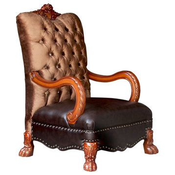 Acme Versailles Living Room Chair in Golden Brown Velvet & Cherry Oak 52097