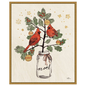 Canvas Art Framed 'Christmas Lovebirds XIV Noel' by Janelle Penner, 16x20