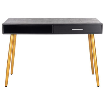 Jorja 1 Drawer 1 Shelf Desk Black/Gold Safavieh