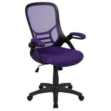 High Back Purple Mesh Ergonomic Swivel Office Chair with Black Frame and...