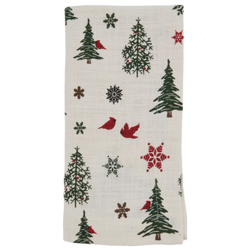 Holiday Table Napkins With Christmas Tree & Snowflakes Design, Ivory