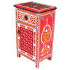 Moroccan Nightstand Table Handpainted Arabic Style Decor Glass Top , Red