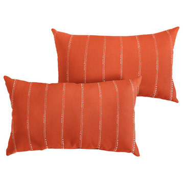 Orange Dotted Stripes Outdoor Lumbar Pillow Set of 2, 14x24