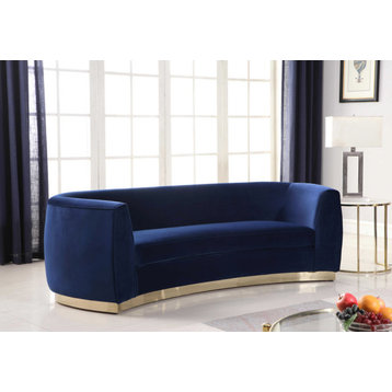 Julian Velvet Upholstered Sofa, Navy, Gold Base