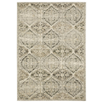 2??X 8??Ivory And Gray Floral Trellis Indoor Runner Rug