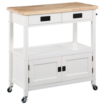 Radford Kitchen Cart With Wood Top and White Base