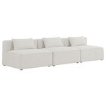 Meridian Furniture - Cube Upholstered Modular Sofa, Cream, 3-Piece: 3 Armless Chair, Linen Texured Fabric - Treat yourself to some long overdue "me time" when you're seated on this Cube 3-Piece Modular Sofa. This beautiful modular unit is both eye-catching and elegant, features durable linen textured upholstery in a soft cream color that meshes well with nearly any existing color scheme. Pair this modular Sofa with other items in the same collection to create an unlimited number of combinations and enjoy the custom seating arrangement of your dreams. Latches underneath make it easy to attach pieces to one another.