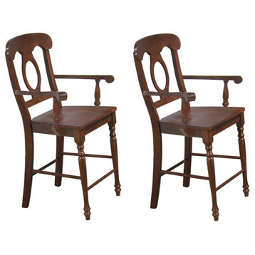 42.5 in. Distressed Chestnut Brown High Back 24 in. Bar Stool  (Set of 2)