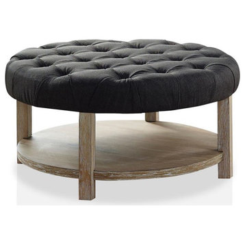 Furniture of America Shoreditch Wood Ottoman in Natural and Dark Gray