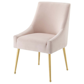 Contemporary Dining Room Side Dining Chair, Velvet Fabric Stainless Metal, Pink