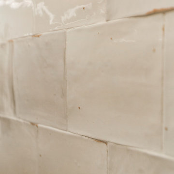 Square Tumbled White Tile Backsplash
