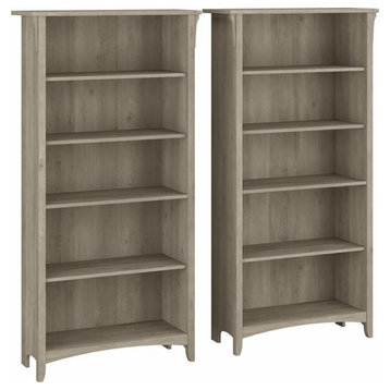 Pemberly Row Tall 5 Shelf Bookcase Set of 2 in Driftwood Gray - Engineered Wood