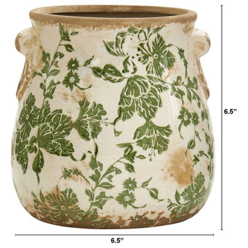 6.5" Tuscan Ceramic Green Scroll Planter