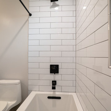 BLACK,  WHITE MIXED WITH WOOD BATHROOM