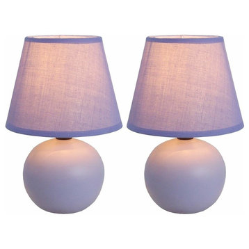 Simple Designs Mini Ceramic Globe Table Lamps, 2-Pack Set, Purple