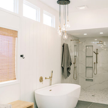 Warm Modern Primary Bathroom Remodel in Olathe