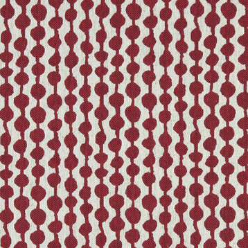 Red and Off White Circle Striped Linen Look Upholstery Fabric By The Yard