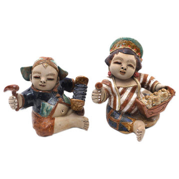 Novica Handmade Gamelan Loro Blonyo Ceramic Figurines (Pair)