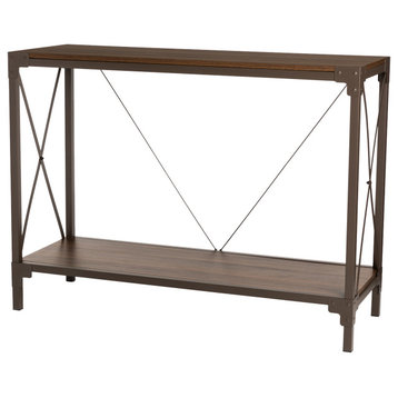 43.25"L Modern Industry Metal/Wooden Console Table, Walnut Melamine