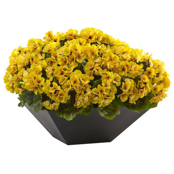 15" Geranium With Black Planter UV Resistant, Indoor and Outdoor, Yellow