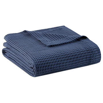Beautyrest Cotton Waffle Weave Bedding Blanket, Indigo Blue