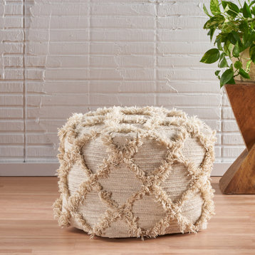 Zoe Handcrafted Boho Wool and Cotton Pouf
