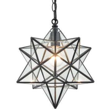 Moravian Star Pendant Light Star Glass Lights With Chain, Clear Glass, 14"
