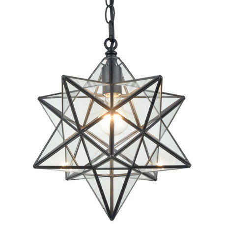 Moravian Star Pendant Light Star Glass Lights With Chain, Clear Glass, 14"