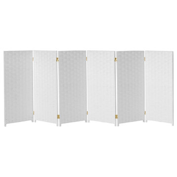 3 ft. Short Woven Fiber Room Divider 6 Panel White