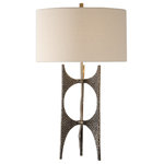 Uttermost - Uttermost Goldia Antique Bronze Lamp - This contemporary design is formed from cast iron featuring a deep hammered texture, finished in a heavily antique golden bronze, paired with an exposed, coordinating fabric covered cord.