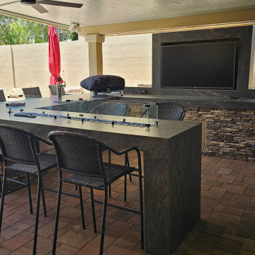 U-Shaupe Outdoor Kitchen & Lineal Fireplace Las Vegas NV Lone Mountain Area