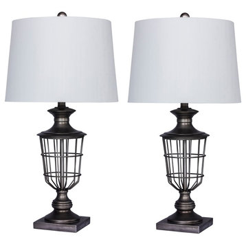 Fangio Lighting's 1599 Pair of 28in. Antique Silver Metal Cage Urn Table Lamps