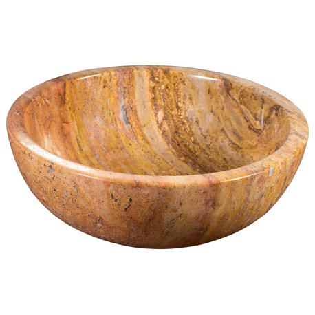 Natural Stone Vessel Bathroom Sink, Isidro Peach Travertine