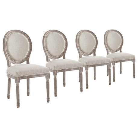 Emanate Dining Side Chair Upholstered Fabric Set of 4, Beige