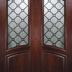 Slab Exterior Double Door 96 Mahogany Casablanca Arch Lite Glass - Front Doors