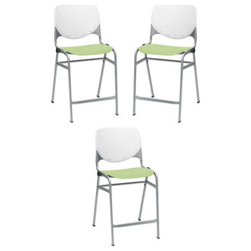 Home Square Plastic Counter Stool in White/Lime Green - Set of 3