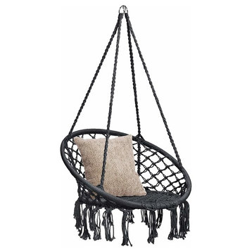 Hanging Hammock Chair Macrame Swing, Lounge Swing Chair, Black