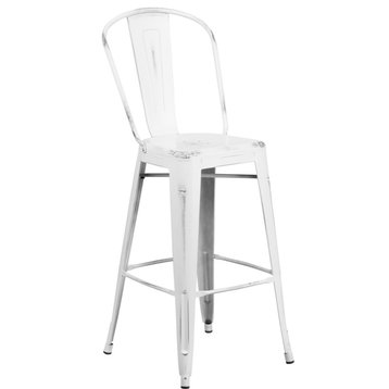 Commercial Grade 30" High Distressed White Metal Indoor-Outdoor Barstool,Back