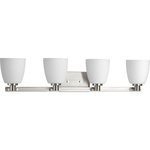 Progress Lighting - Fleet 4-Light Bath Light, Brushed Nickel - The four-light bath fixture emulates European faucet designs. Fleet is compromised of a distinct die cast arm and cup and highlighted by etched opal glass.